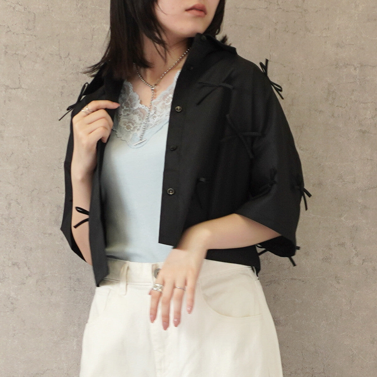 Ribbon Short Sleeve Shirt Blouse