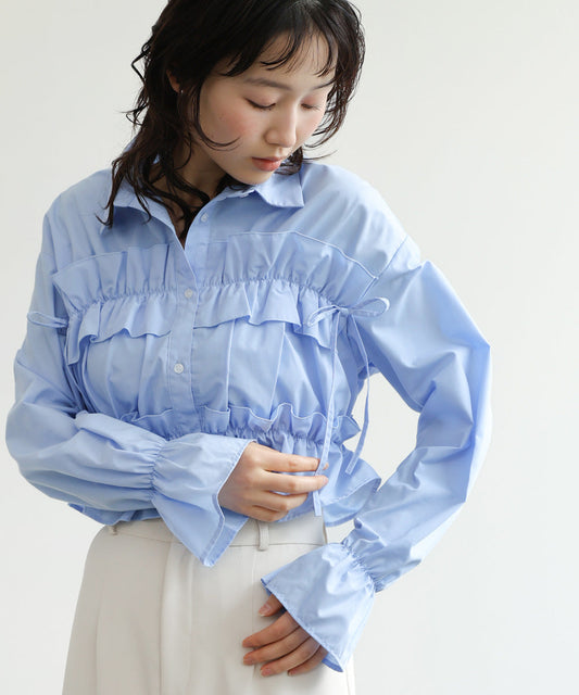 Bab Shirred Ribbon Short Blouse