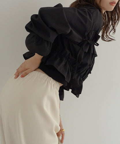 Plain Short Length Frill Shirt Blouse