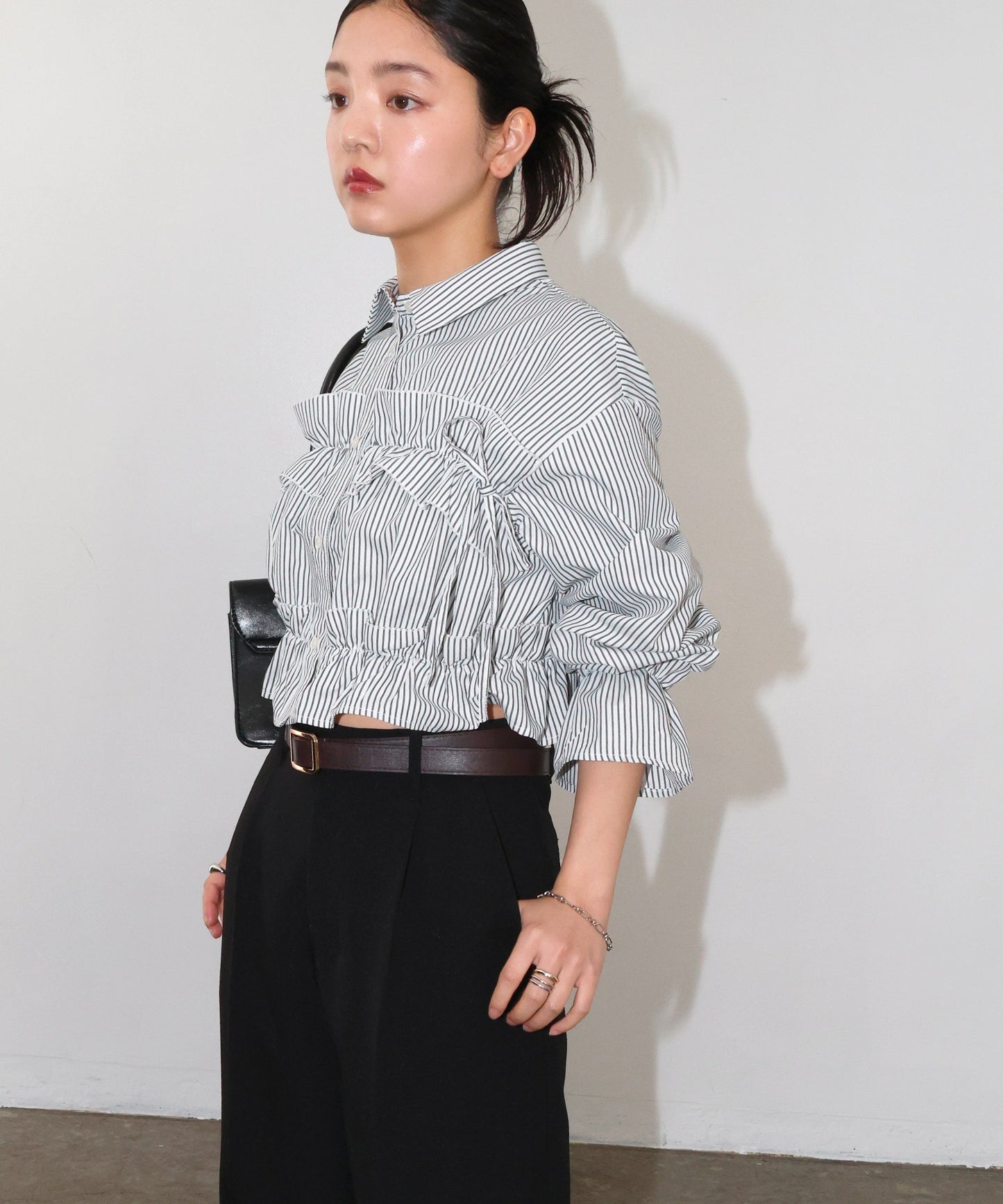 Plain Short Length Frill Shirt Blouse