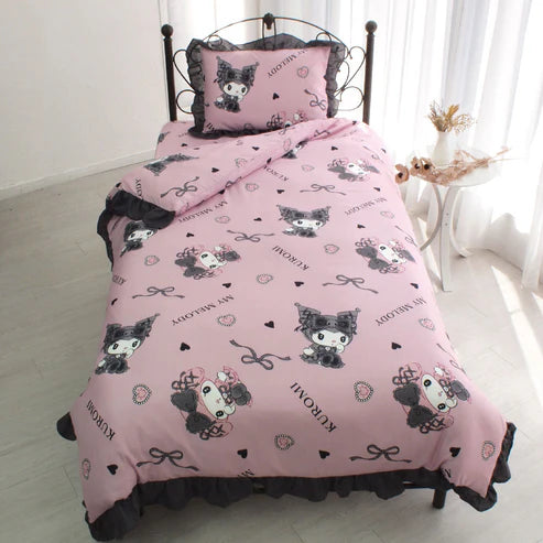 Kuromi My Melody Midnight Melo Kuro Volume Frill Duvet Cover 3-Piece Set Single