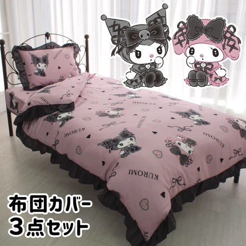 Kuromi My Melody Midnight Melo Kuro Volume Frill Duvet Cover 3-Piece Set Single