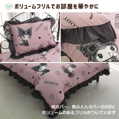 Kuromi My Melody Midnight Melo Kuro Volume Frill Duvet Cover 3-Piece Set Single