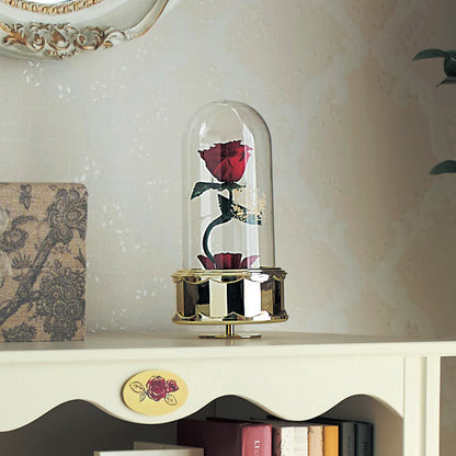 Beauty and the Beast Dome Rose Music Box with Preserved Flowers