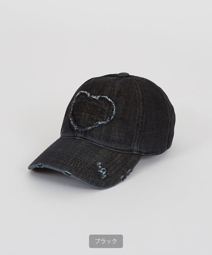 Distressed Heart Patch Denim Cap