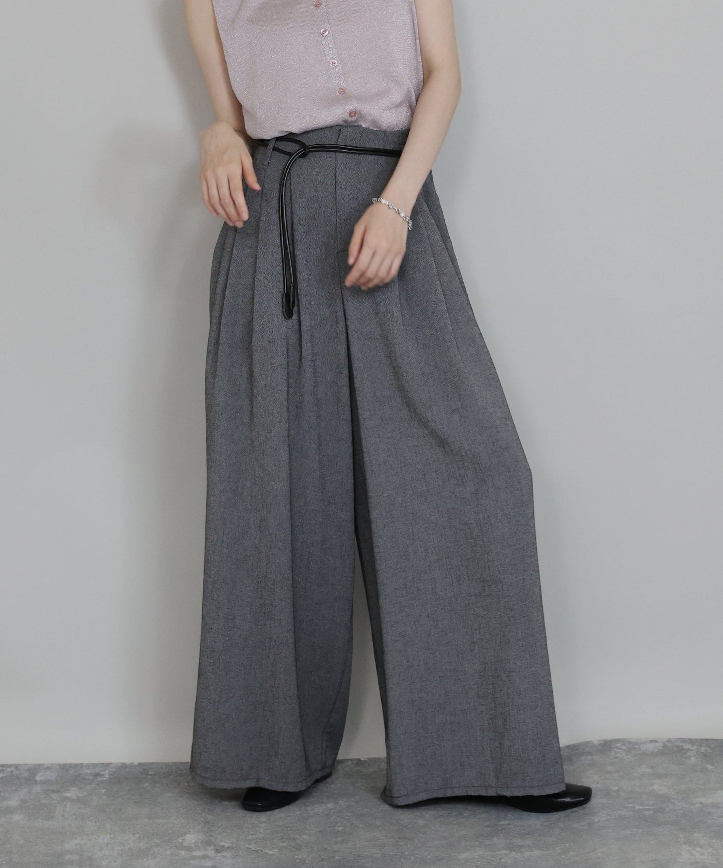 BLUE EAST Wide Linen Blend Pants with Leather Drawstring Belt