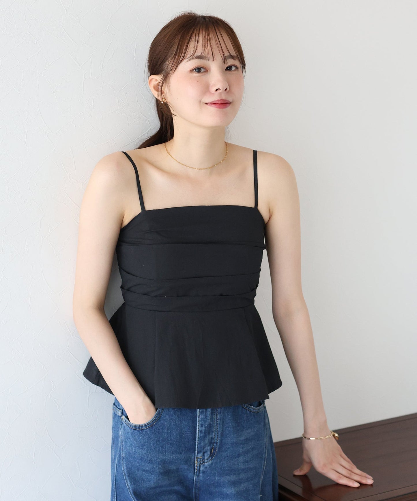 BLUE EAST Tuck Peplum Bustier