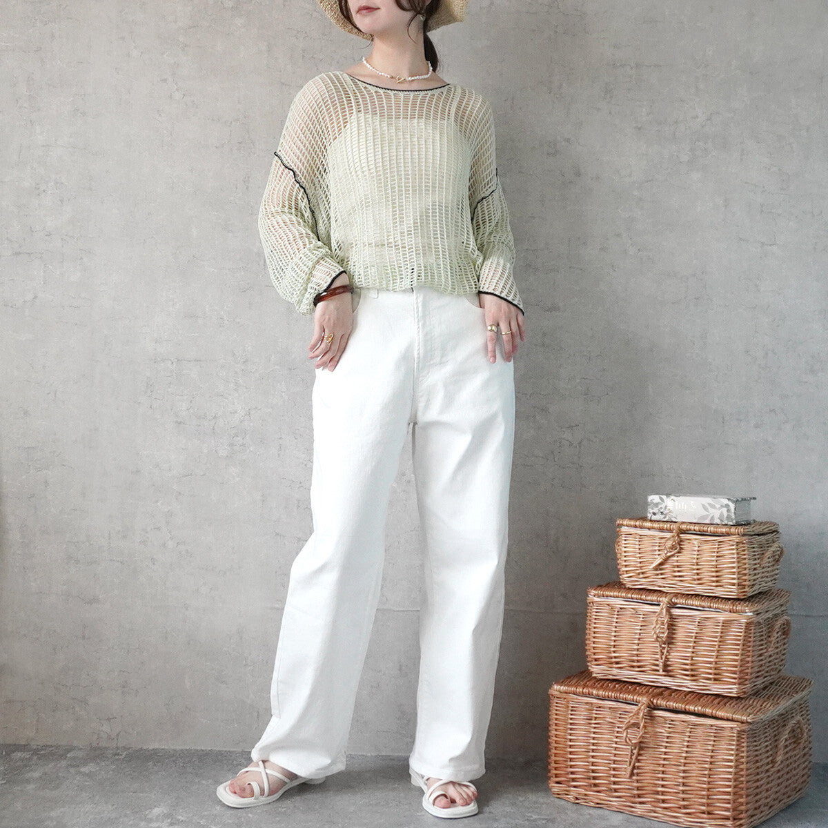 Mesh Linking Sheer Knit Pullover Top