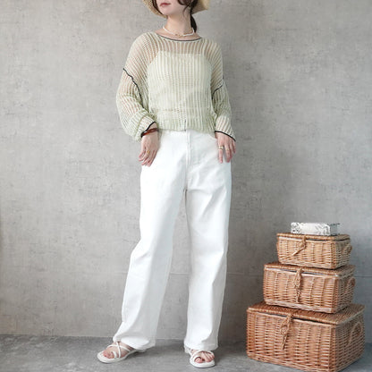 Mesh Linking Sheer Knit Pullover Top