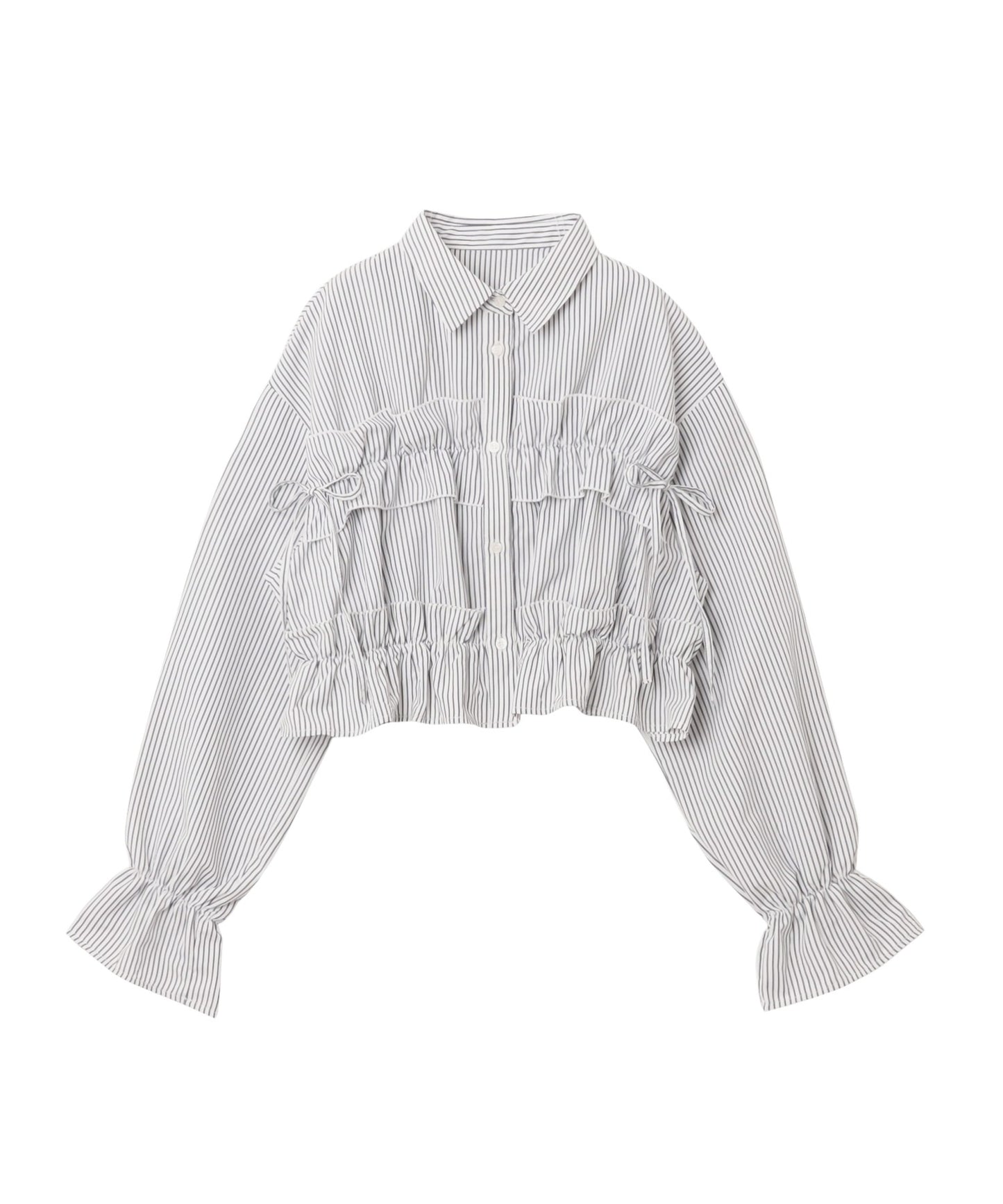 Plain Short Length Frill Shirt Blouse