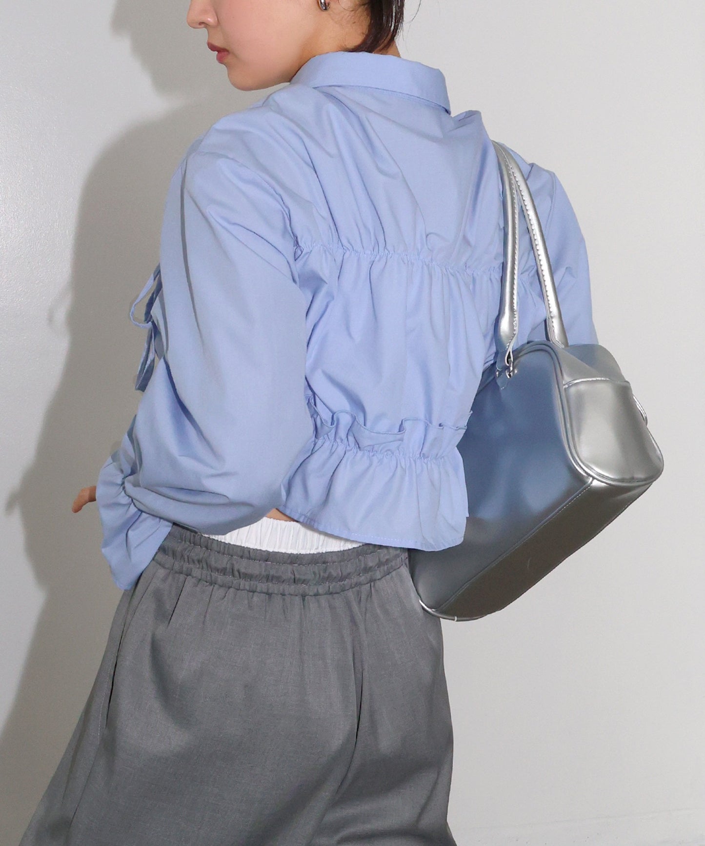 Plain Short Length Frill Shirt Blouse