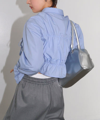 Plain Short Length Frill Shirt Blouse