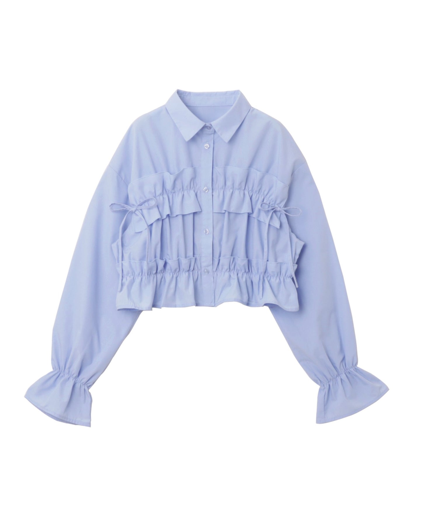 Plain Short Length Frill Shirt Blouse