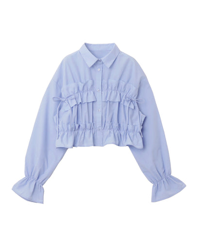 Plain Short Length Frill Shirt Blouse