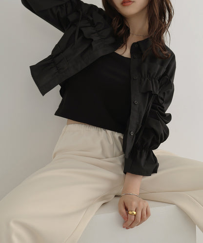 Plain Short Length Frill Shirt Blouse