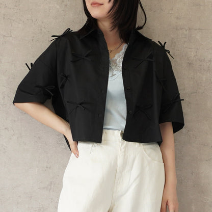 Ribbon Short Sleeve Shirt Blouse