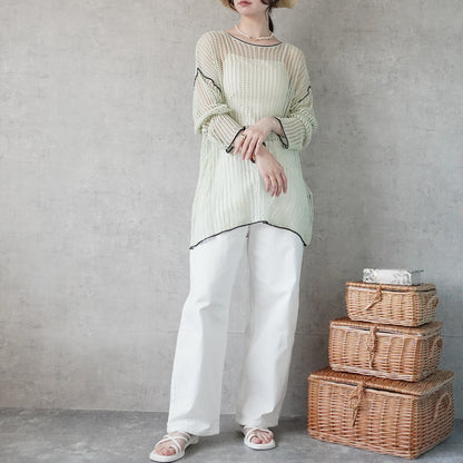 Mesh Linking Sheer Knit Pullover Top
