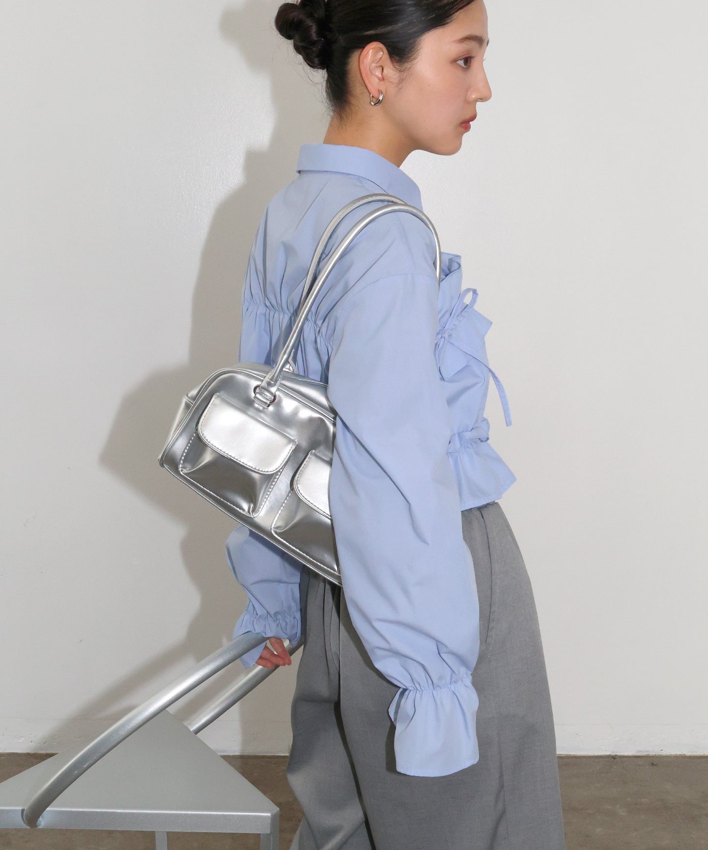 Plain Short Length Frill Shirt Blouse