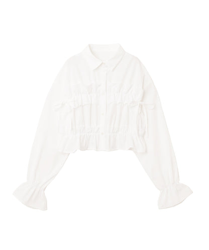 Plain Short Length Frill Shirt Blouse