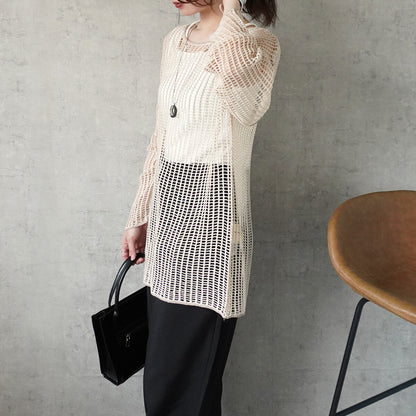 Mesh Linking Sheer Knit Pullover Top