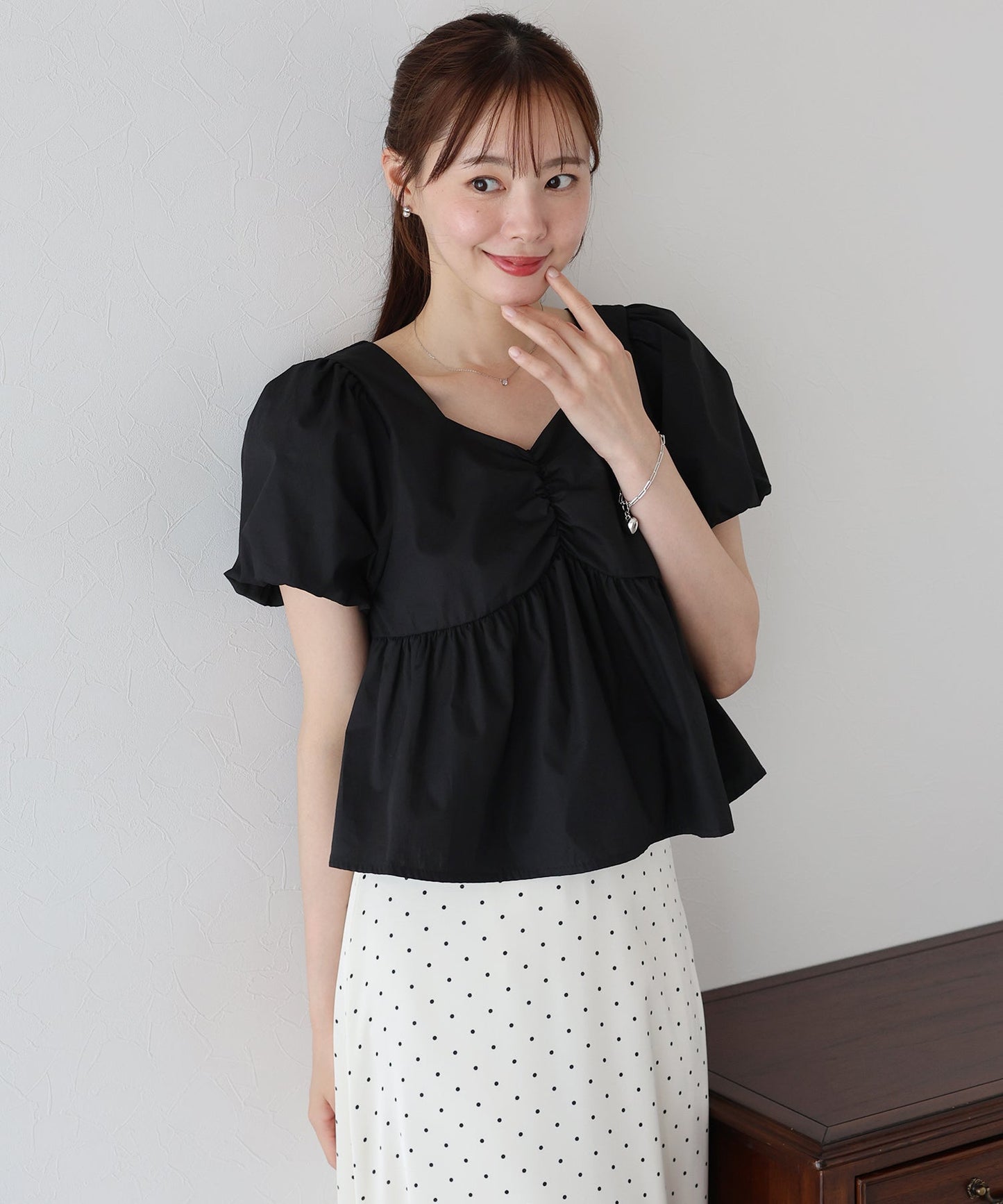 BLUE EAST Peplum Puff Sleeve Blouse