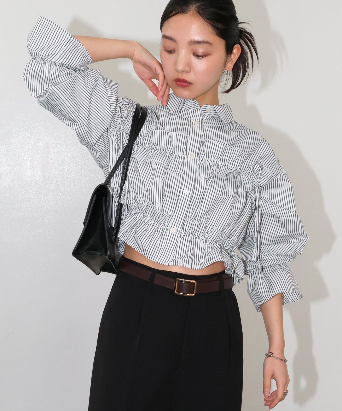 Plain Short Length Frill Shirt Blouse