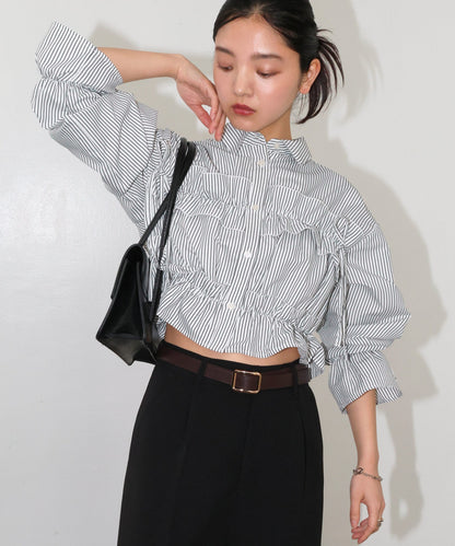 Plain Short Length Frill Shirt Blouse
