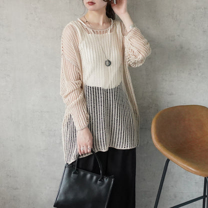 Mesh Linking Sheer Knit Pullover Top