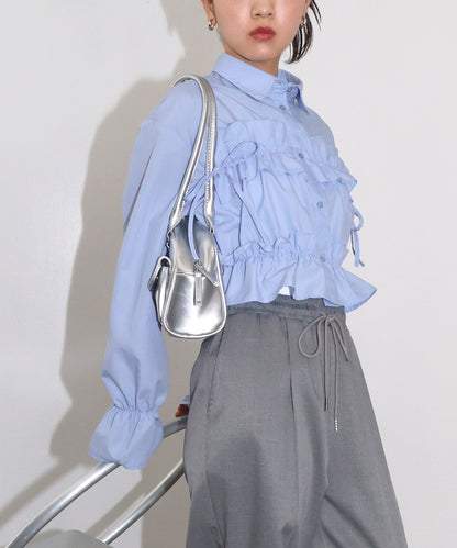 Plain Short Length Frill Shirt Blouse