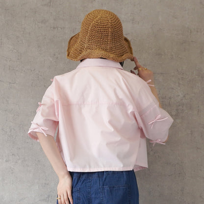 Ribbon Short Sleeve Shirt Blouse