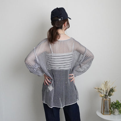 Mesh Linking Sheer Knit Pullover Top