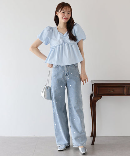 BLUE EAST Peplum Puff Sleeve Blouse