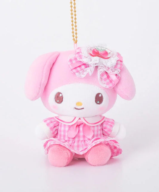 Sanrio My Melody Munyugurumi Plush Mascot Charm Gingham Plaid Dress Keychain Japan Limited