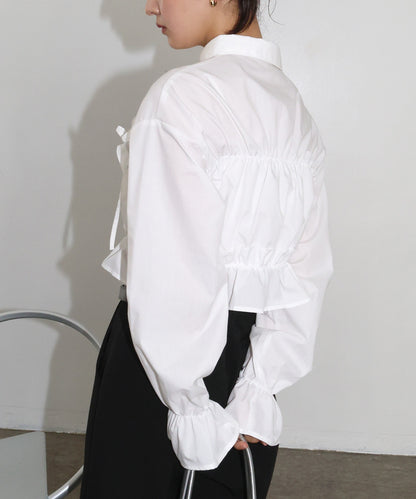 Plain Short Length Frill Shirt Blouse