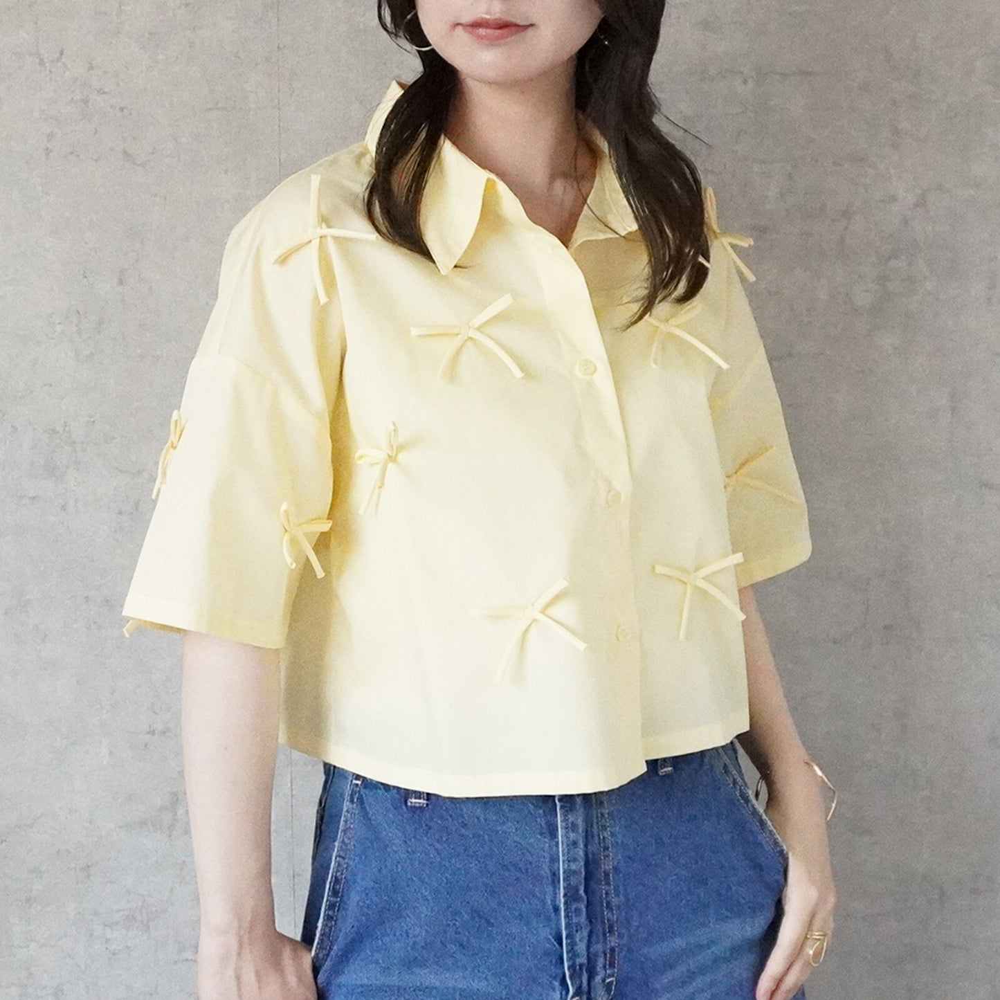 Ribbon Short Sleeve Shirt Blouse