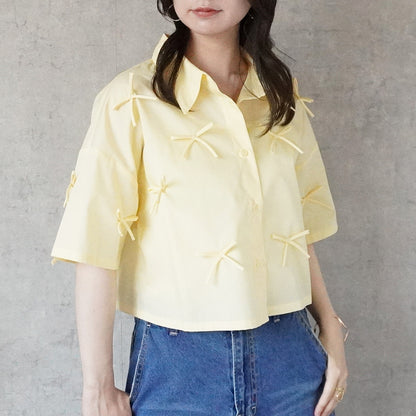 Ribbon Short Sleeve Shirt Blouse