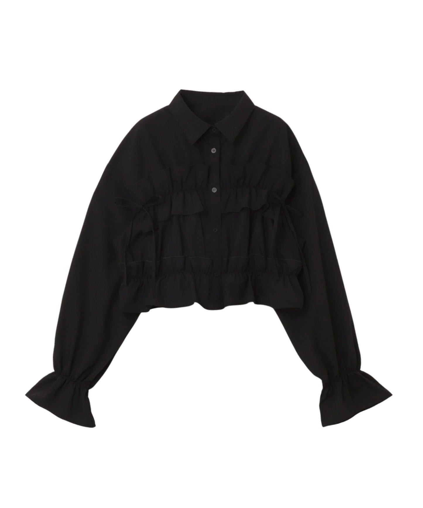 Plain Short Length Frill Shirt Blouse