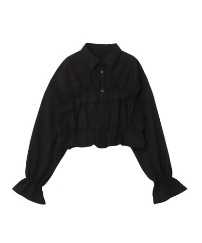 Plain Short Length Frill Shirt Blouse