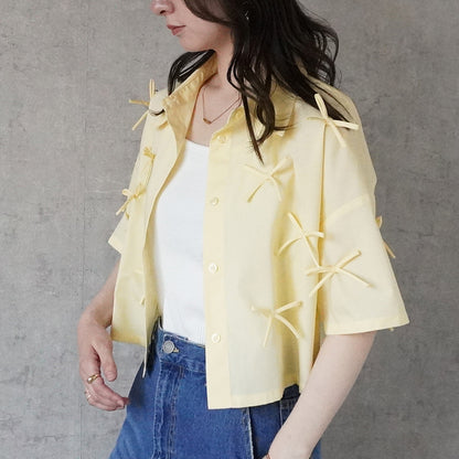Ribbon Short Sleeve Shirt Blouse