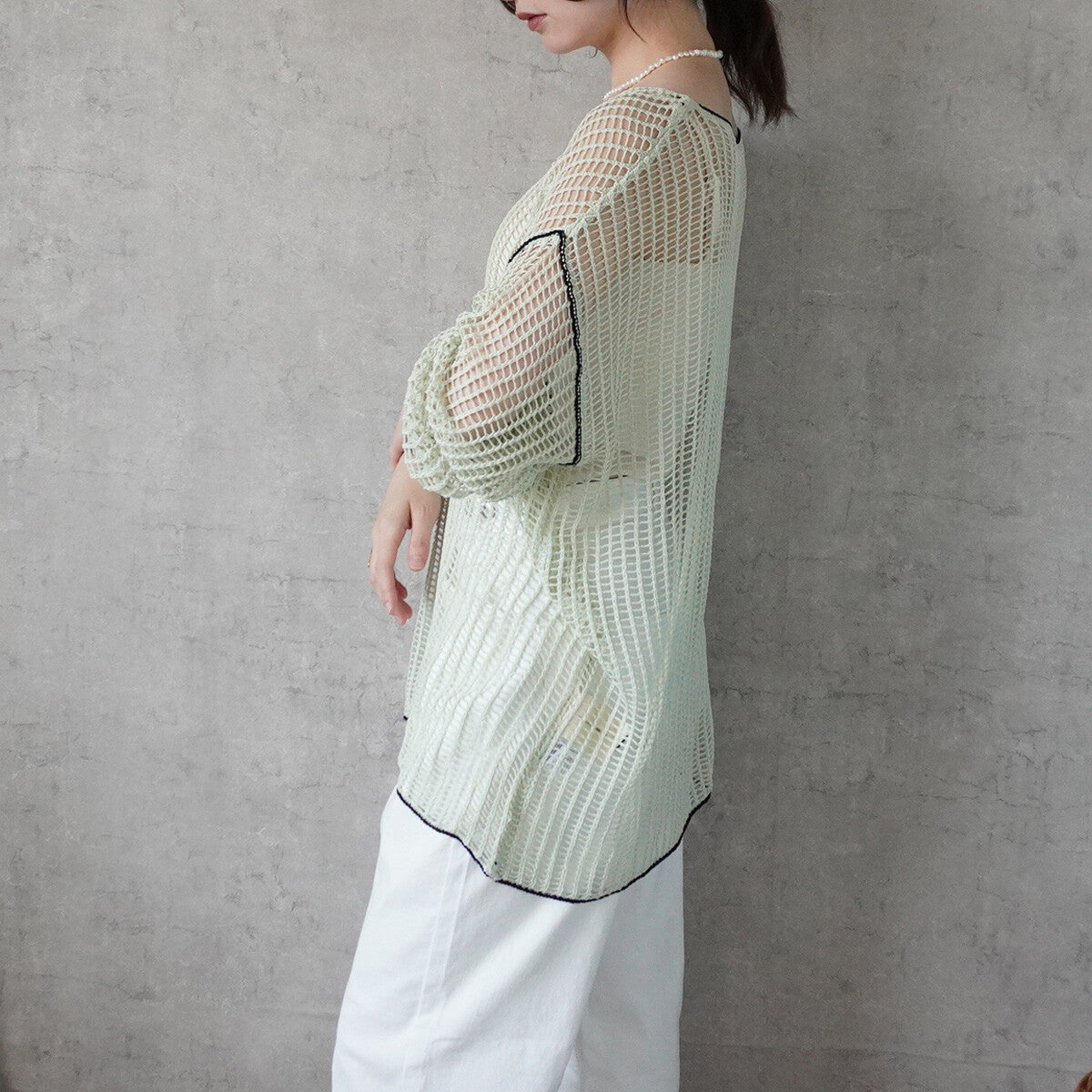 Mesh Linking Sheer Knit Pullover Top