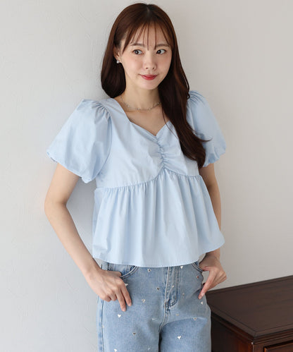 BLUE EAST Peplum Puff Sleeve Blouse