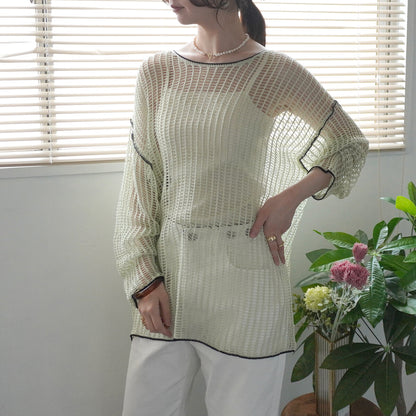 Mesh Linking Sheer Knit Pullover Top