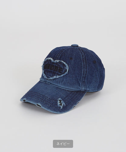 Distressed Heart Patch Denim Cap