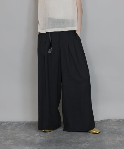 BLUE EAST Wide Linen Blend Pants with Leather Drawstring Belt
