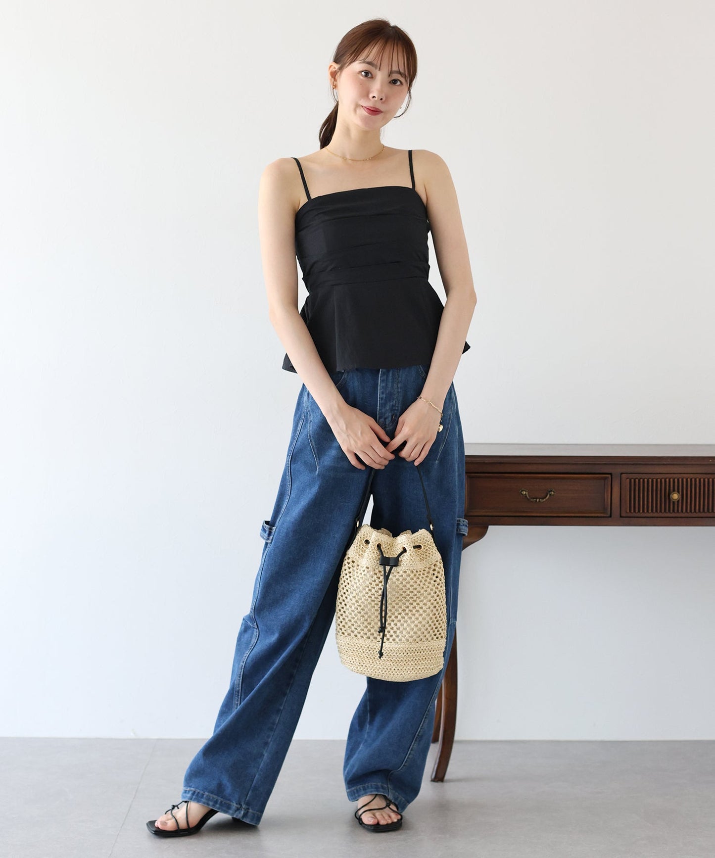 BLUE EAST Tuck Peplum Bustier