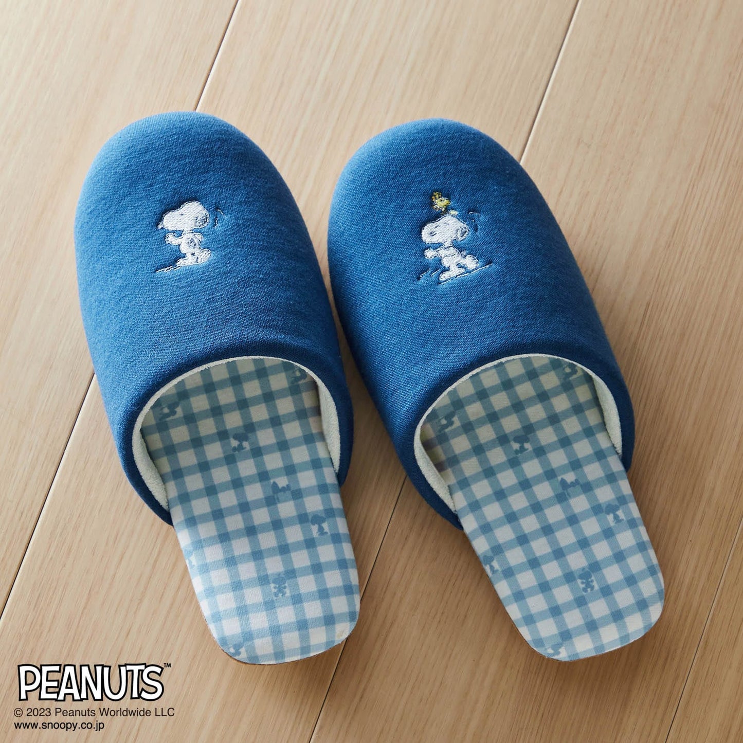 Snoopy Embroidered Gingham Slippers