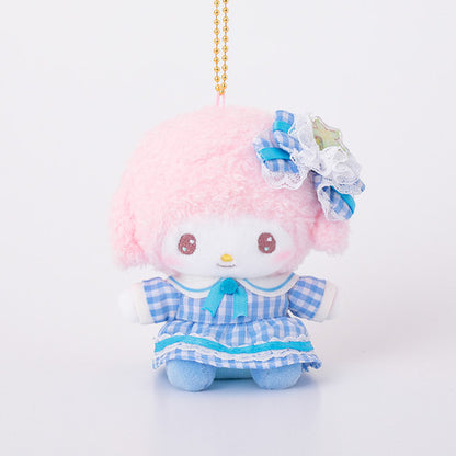 Sanrio My Sweet Piano Munyugurumi Mascot Gingham Fruit Blue Dress Plush Keychain