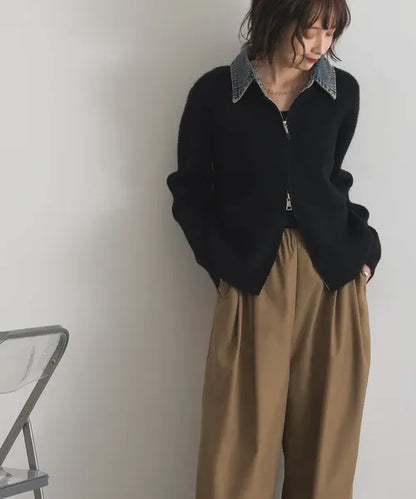 Denim Layered Zip Cardigan