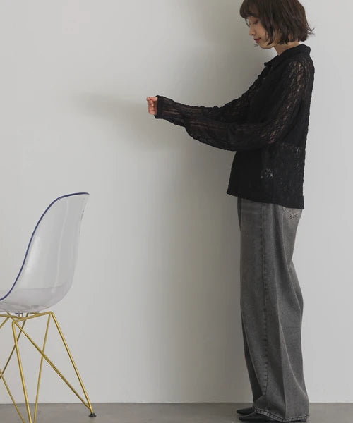 Lace Panel Front Hook Shirt Cardigan