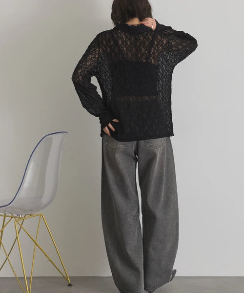 Lace Panel Front Hook Shirt Cardigan